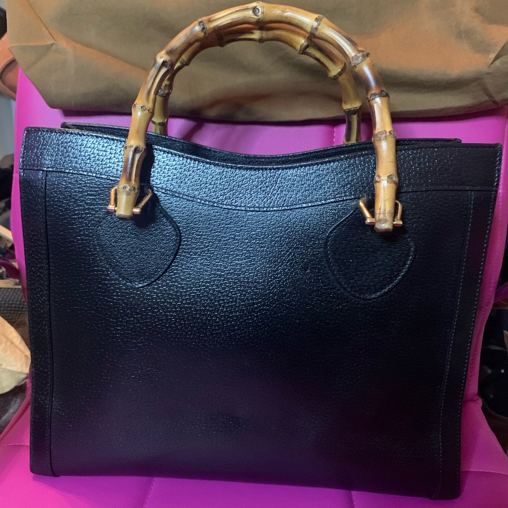 Gucci Black Leather Bamboo Handle Bag